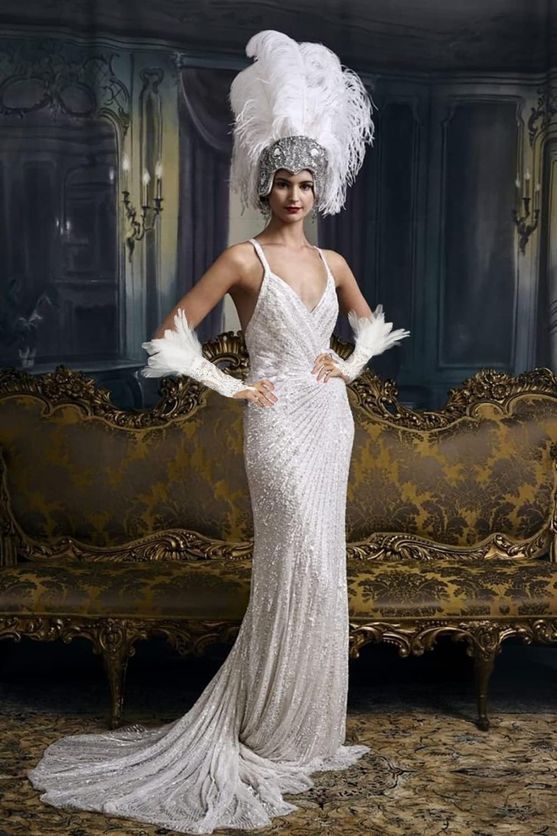 UQJE 2PCS Women's Lace Feather Long Gloves Gothic Mesh Cuff Wedding Halloween Party - Image 2